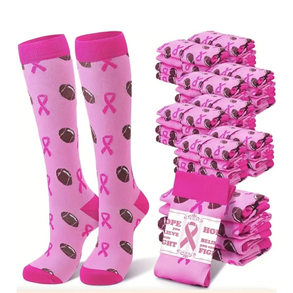 2 Pair Socks Pink Out Athletic Cancer Awareness Compression Socks Barbie Pink